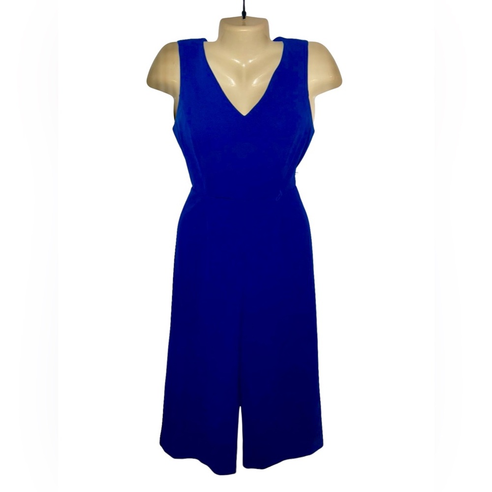 Calvin Klein Sleeveless V-Neck Wide-Leg Jumpsuit in Cobalt Blue